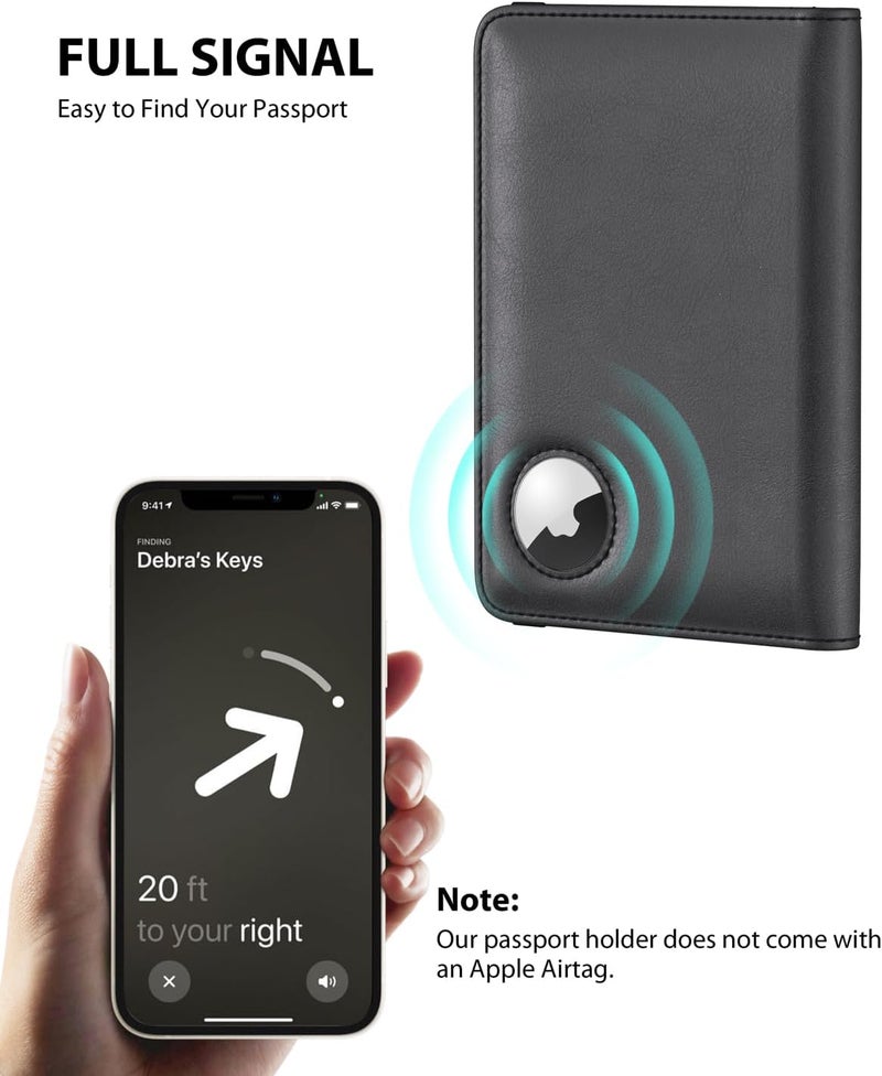 Stouchi حامل جواز سفر AirTag، حامل جواز سفر نحيف للعائلة مع فتحة AirTag، غلاف جواز سفر RFID للرجال، حقيبة جواز سفر من جلد PU، ملحقات سفر مضادة للفقد، أسود - Image 3